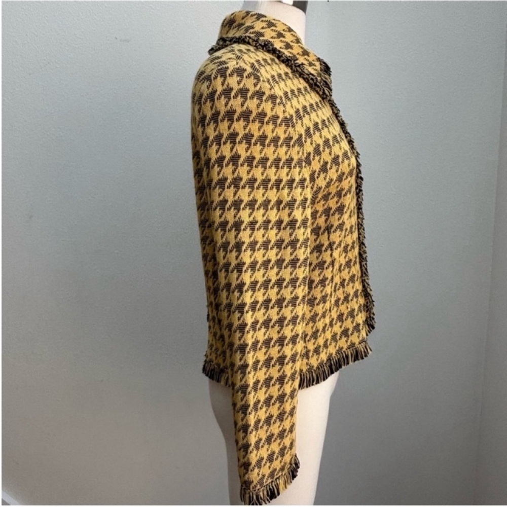 St John Houndstooth Jacket Vintage Fringe Knit Archival Logo Yellow Black Size 8 - Picture 8 of 14